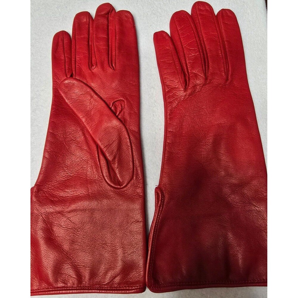 Burberry Red Leather with Nova check fabric & silk lining Gloves sz 7 - Picture 2 of 9
